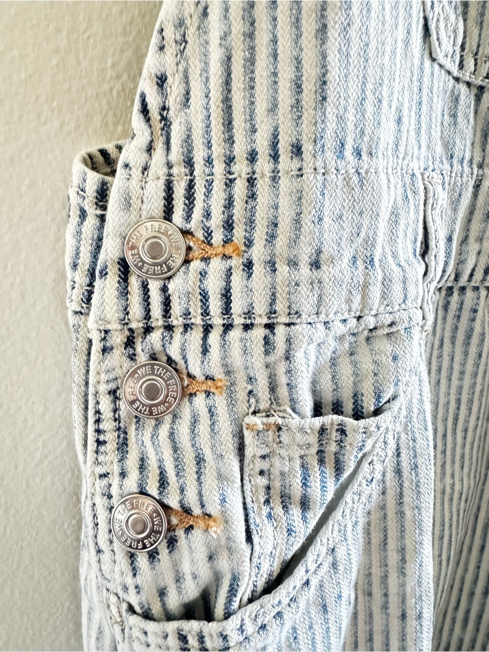 Free People We The Free Good Luck Striped Cotton Overalls - Picture 8 of 9